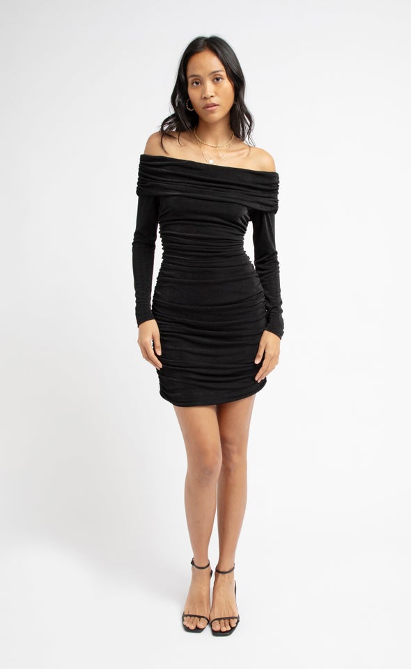 Metallic Jersey Bardot Dress Black