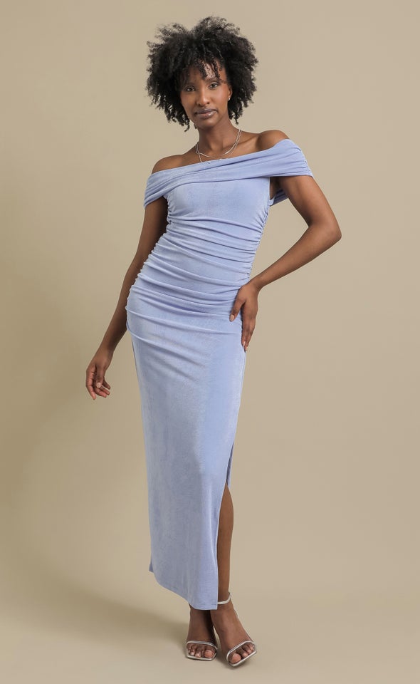 Metallic Jersey Bardot Gown Heather