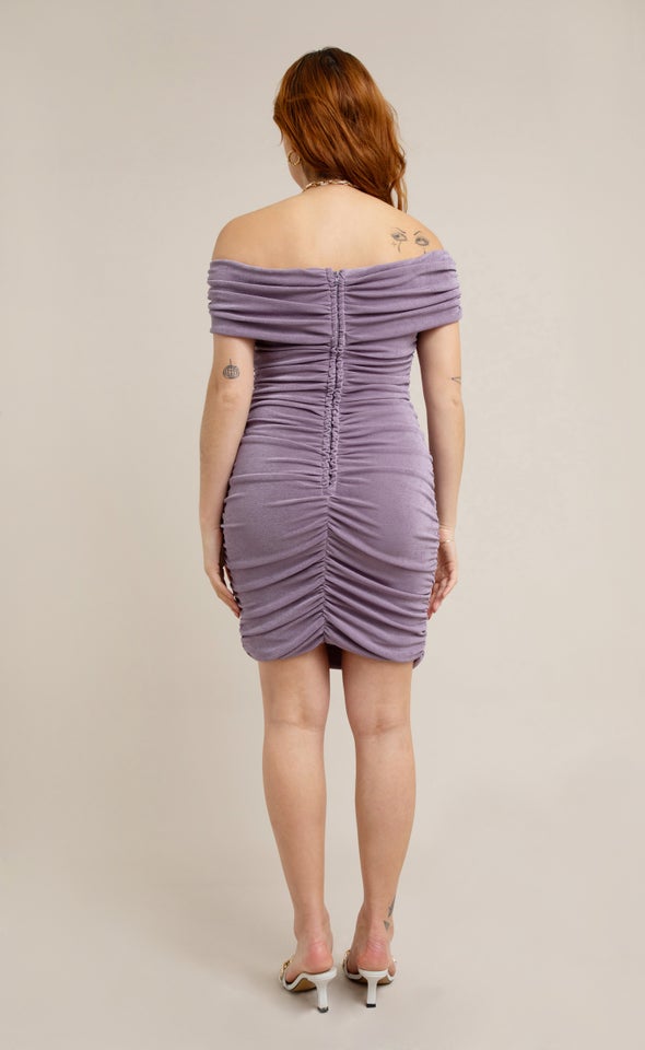 Metallic Jersey Bardot Sleeve Dress Mauve