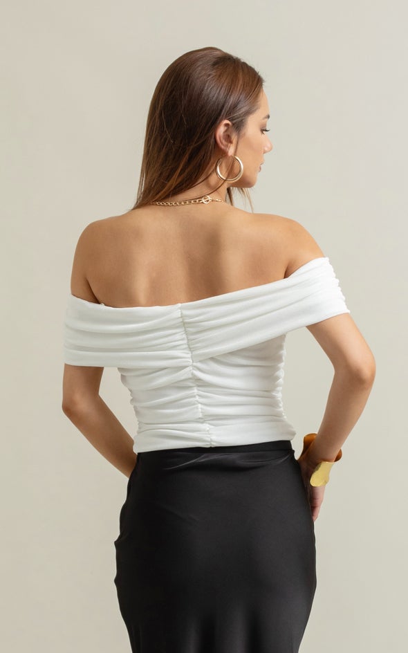 Metallic Jersey Bardot Top Pearl