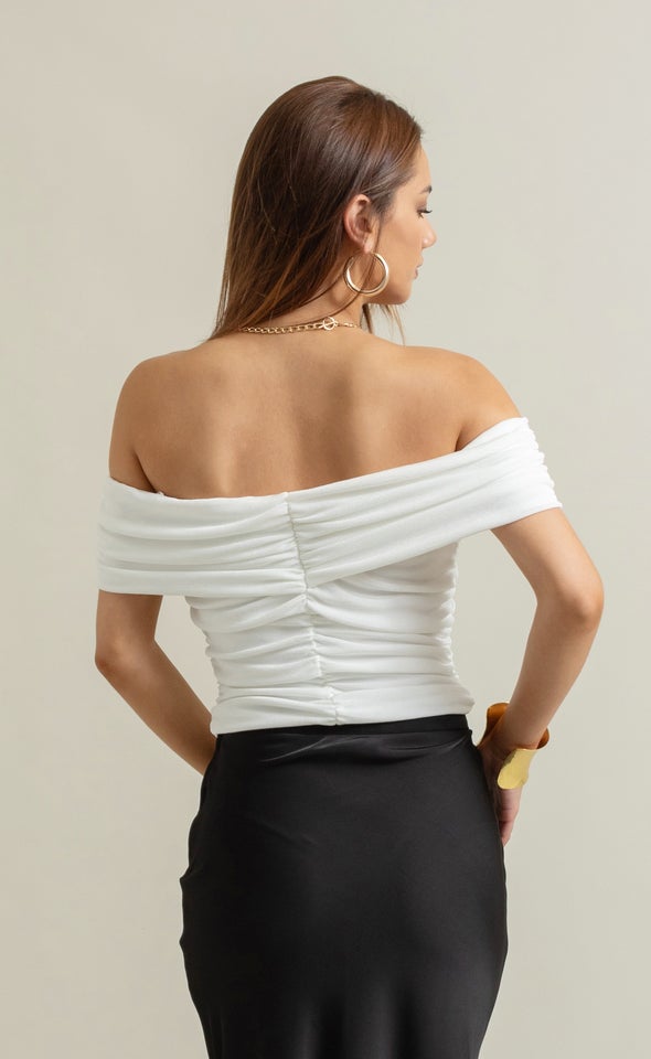 Metallic Jersey Bardot Top Pearl