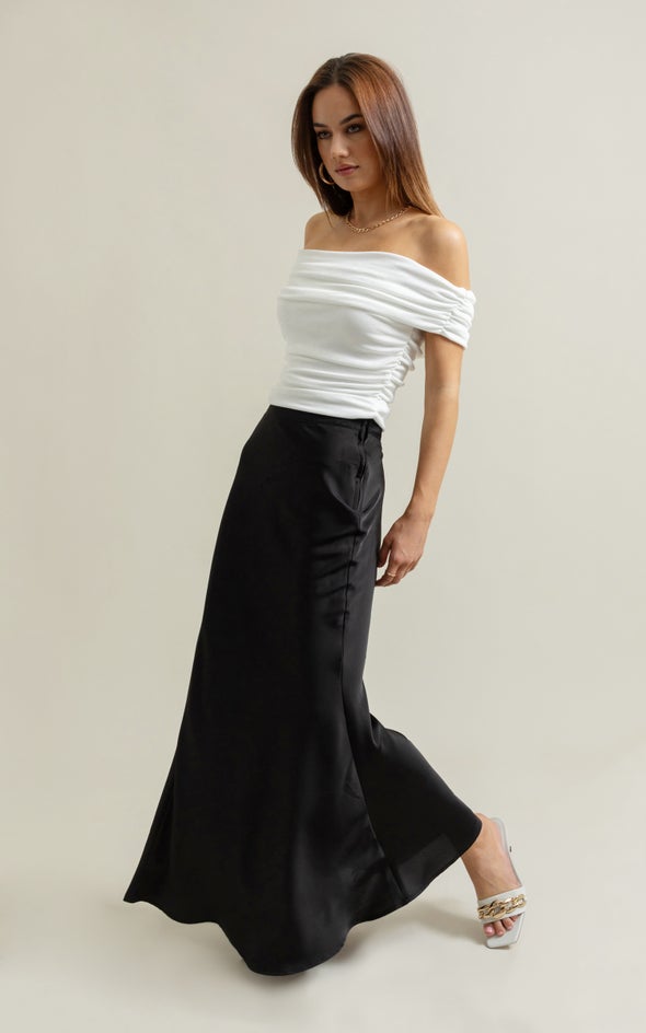 Metallic Jersey Bardot Top Pearl