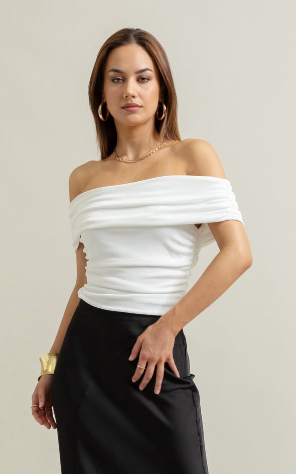 Metallic Jersey Bardot Top Pearl