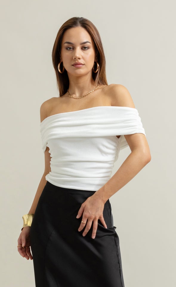 Metallic Jersey Bardot Top Pearl