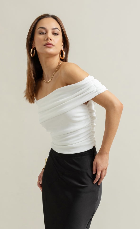 Metallic Jersey Bardot Top Pearl