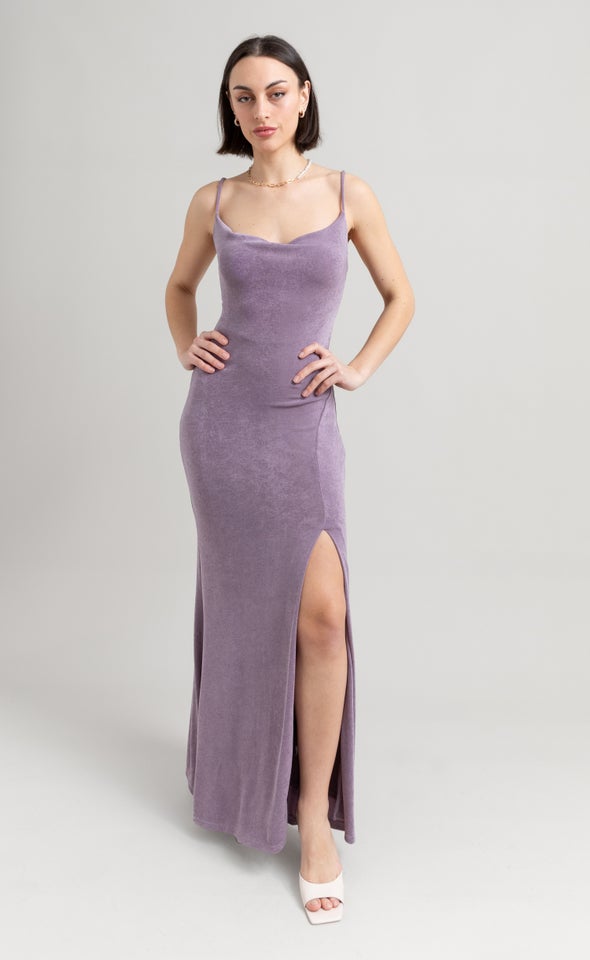 Metallic Jersey Cowl Gown Mauve