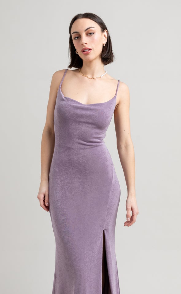 Metallic Jersey Cowl Gown Mauve