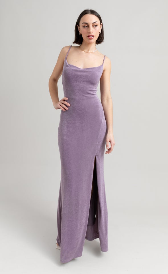 Metallic Jersey Cowl Gown Mauve