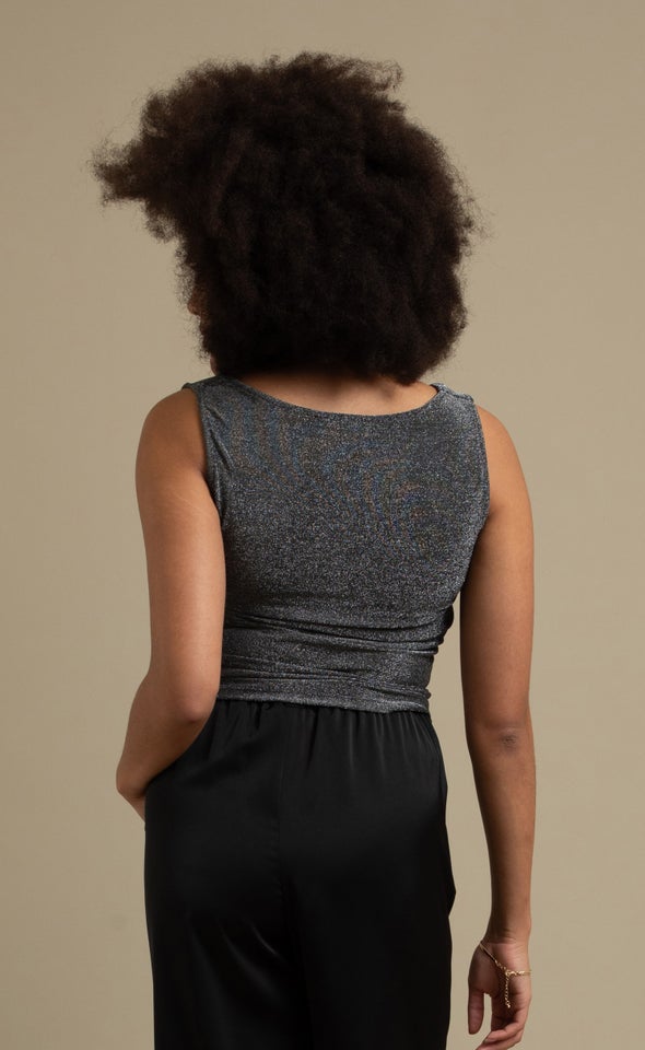 Metallic Jersey Cowl Top Black/silver