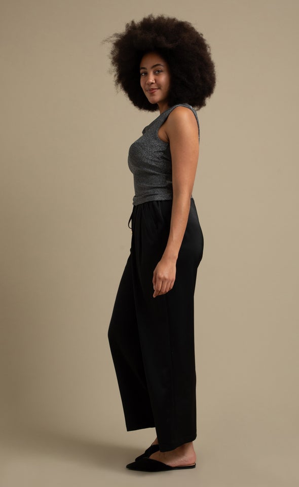Metallic Jersey Cowl Top Black/silver