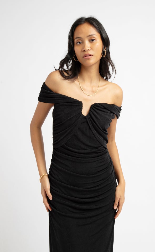 Metallic Jersey Gown Black