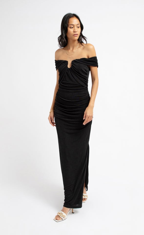 Metallic Jersey Gown Black