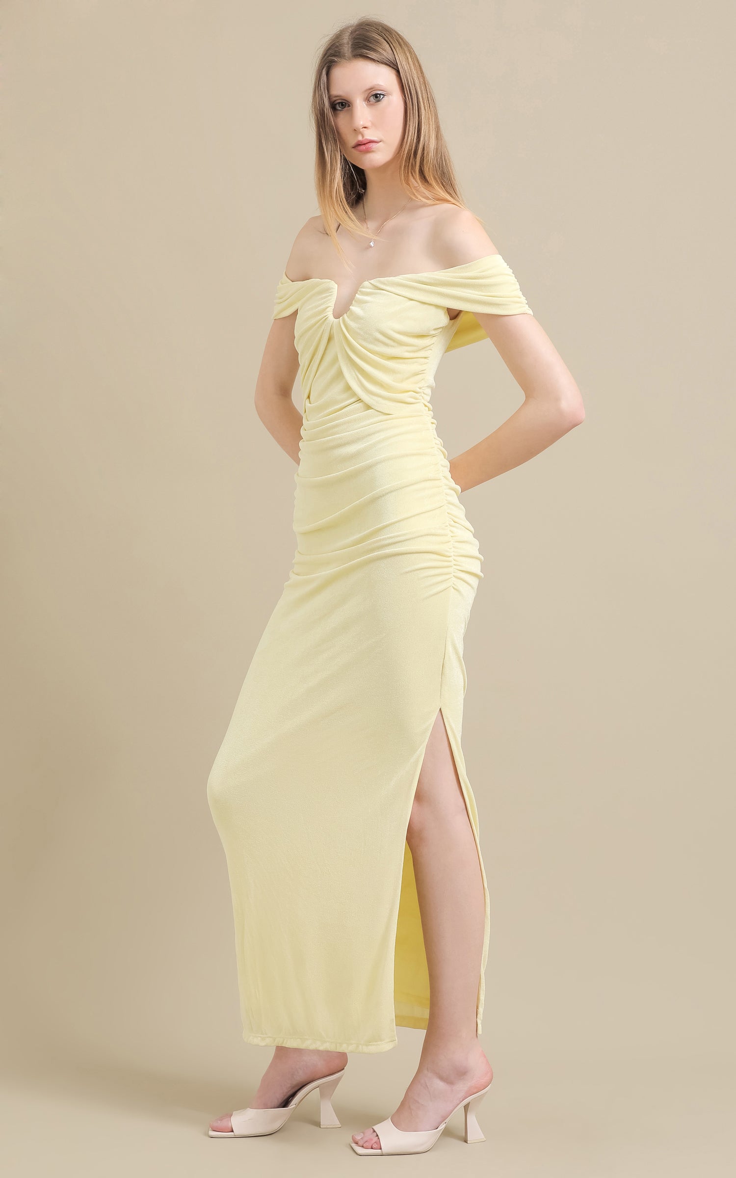Shop our Metallic Jersey Pleated Corset Gown in Gold | Pagani
