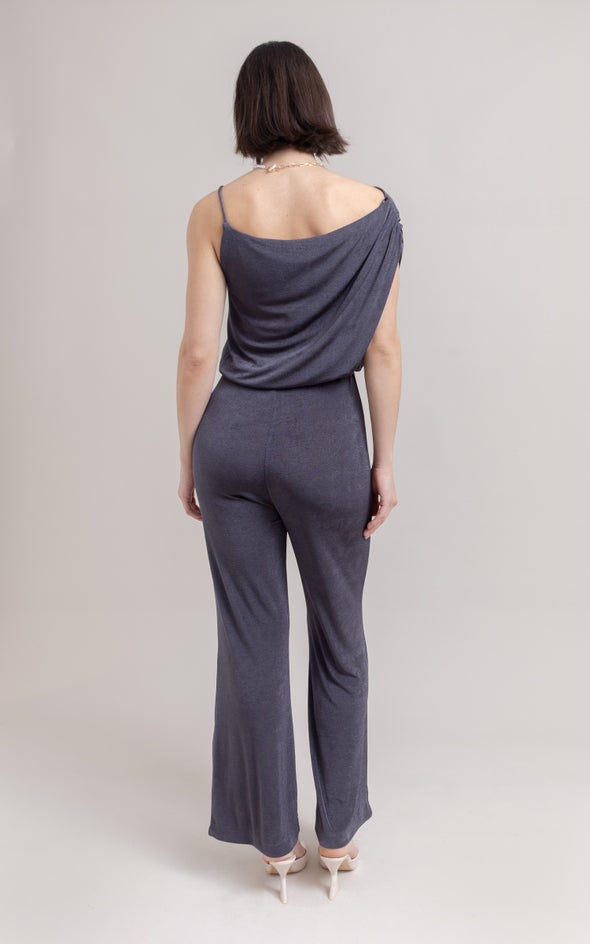 Metallic Jersey Jumpsuit Slate