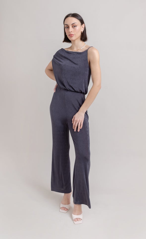 Metallic Jersey Jumpsuit Slate