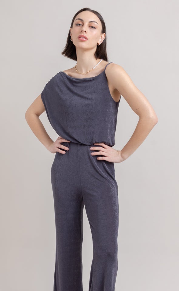 Metallic Jersey Jumpsuit Slate