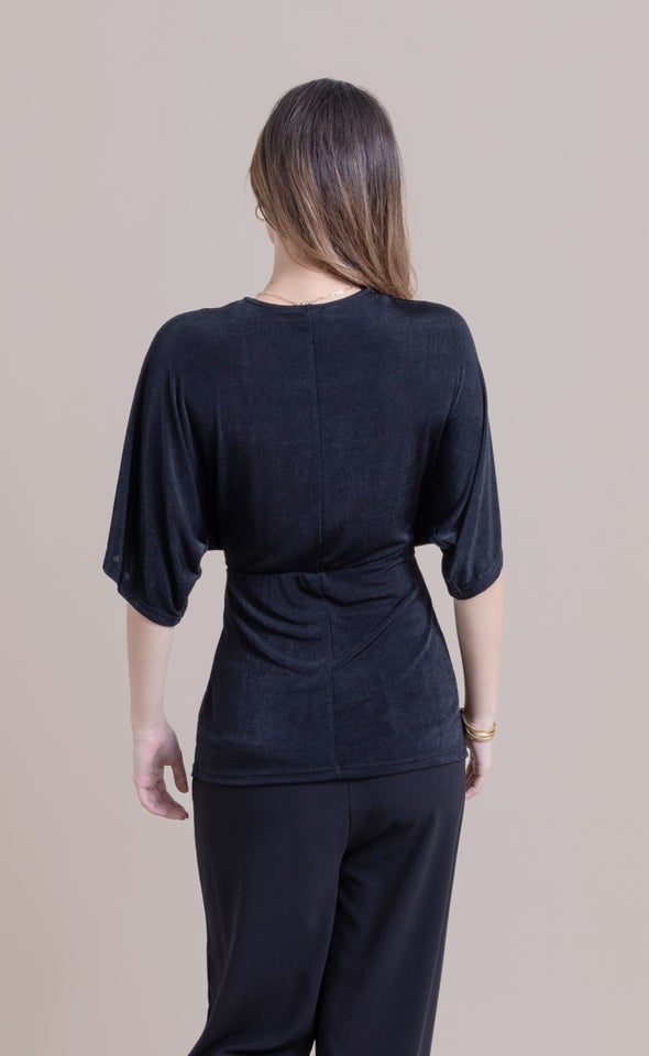 Metallic Jersey Kimono Sleeve Top Black