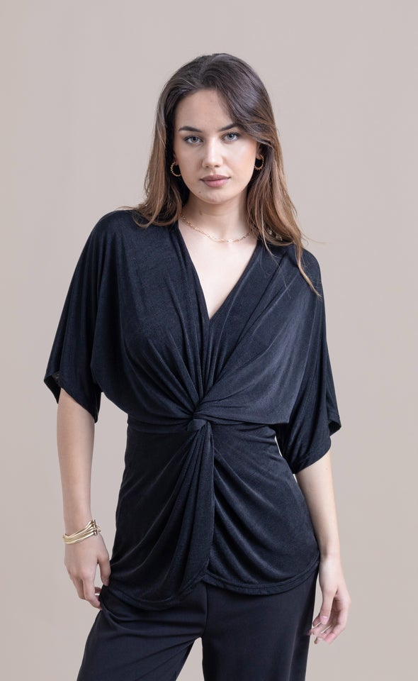 Metallic Jersey Kimono Sleeve Top Black