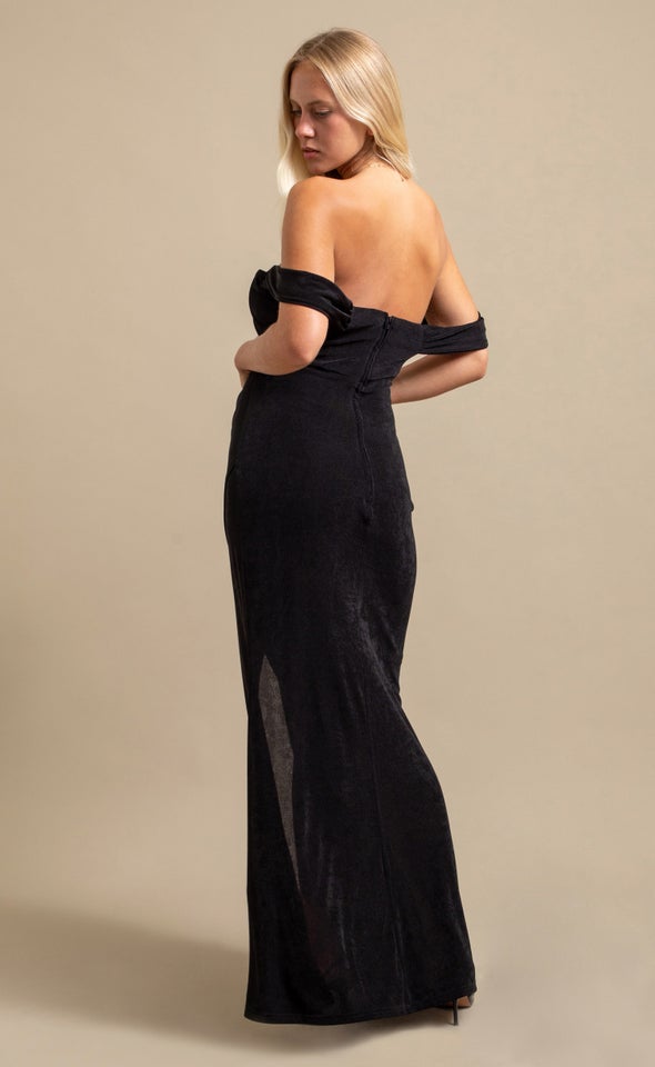 Metallic Jersey Pleated Corset Gown Black