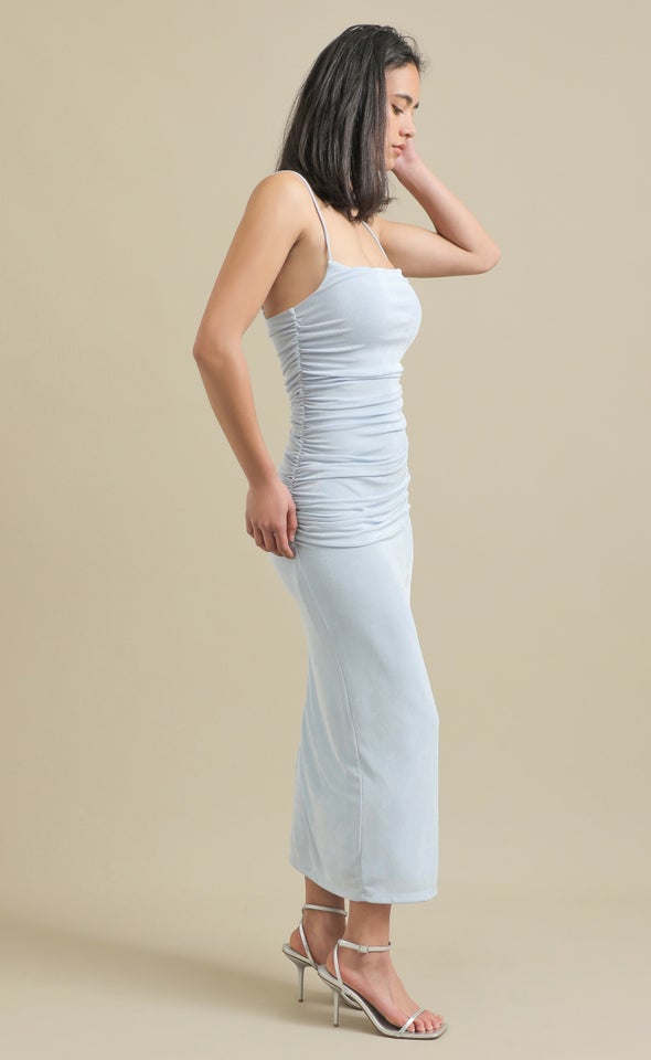 Metallic Jersey Ruched Maxi Ice Blue