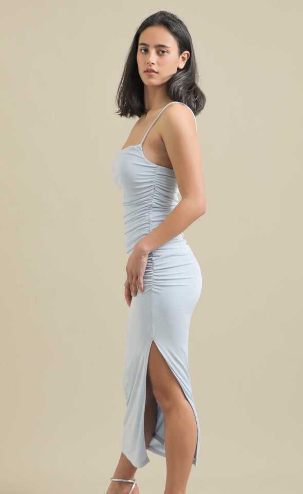 Metallic Jersey Ruched Maxi Ice Blue