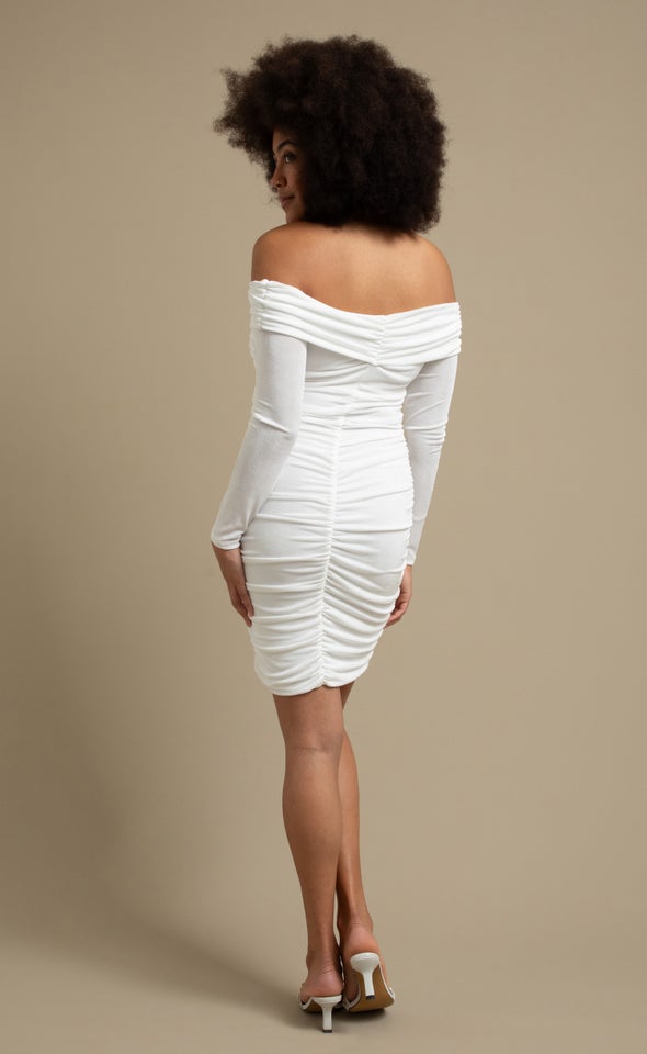 Metallic Jersey Sleeve Dress Pearl