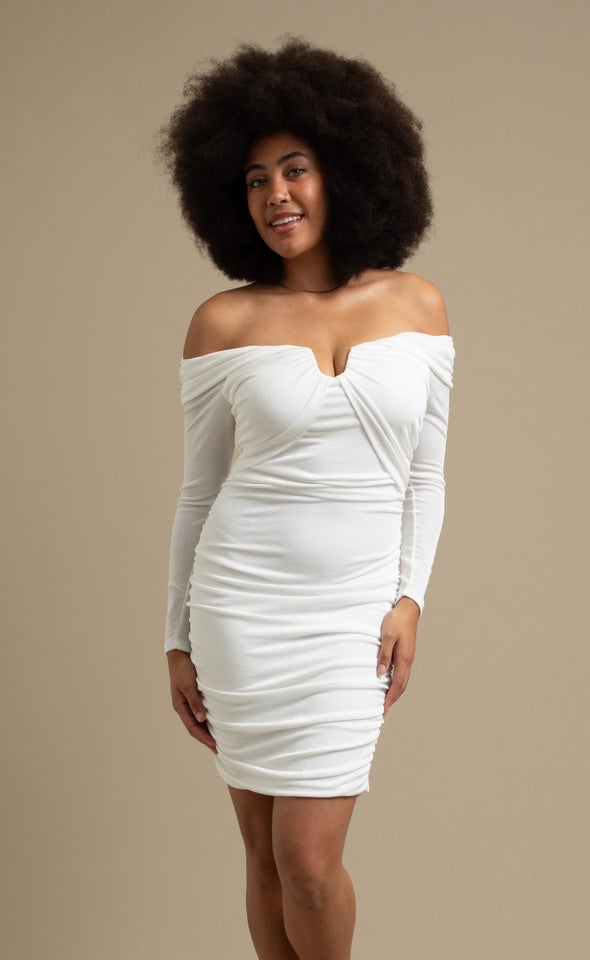 Metallic Jersey Sleeve Dress Pearl