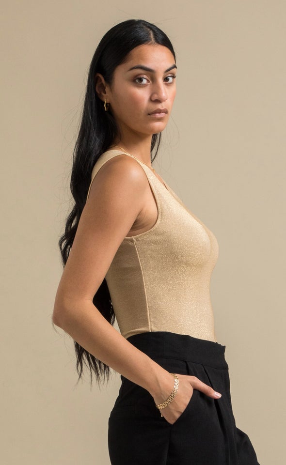 Metallic Jersey Top Gold