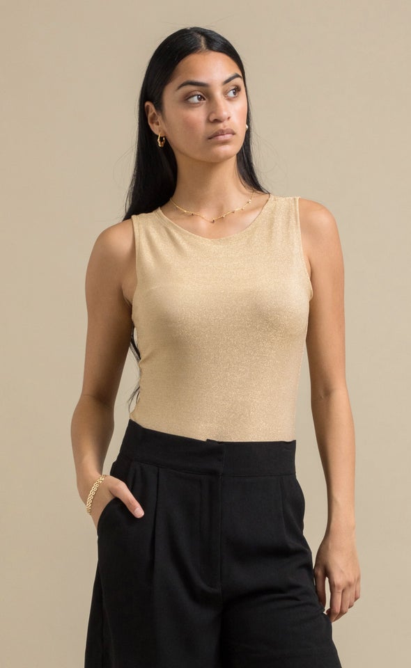 Metallic Jersey Top Gold