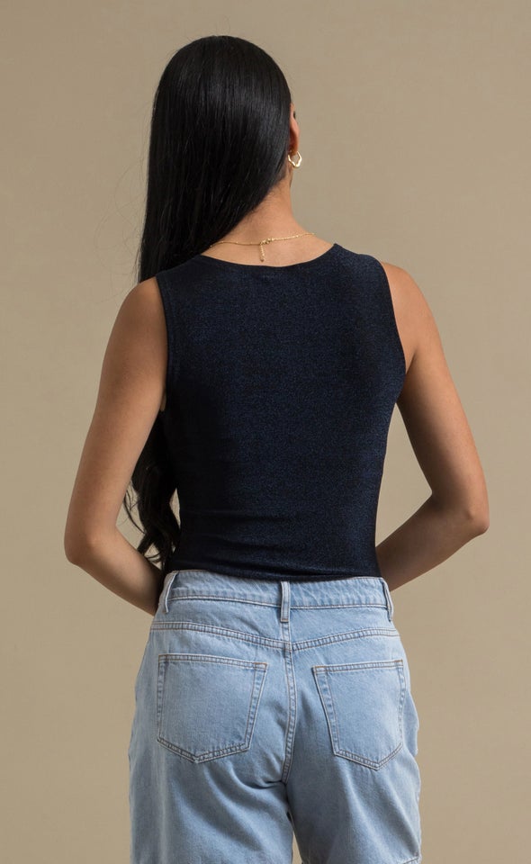 Metallic Jersey Top Navy