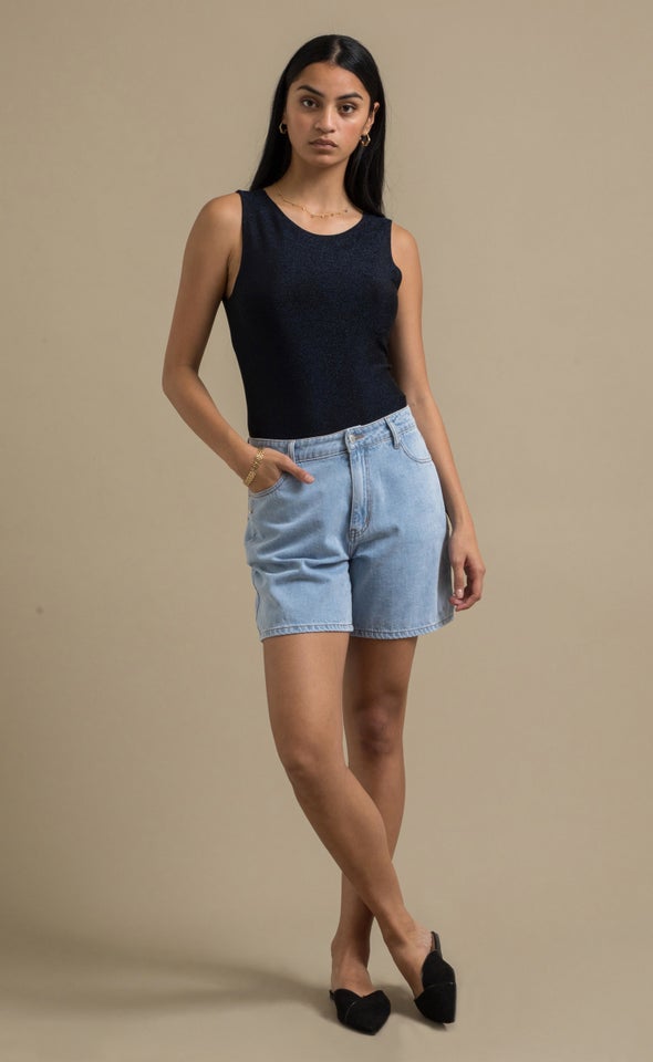 Metallic Jersey Top Navy