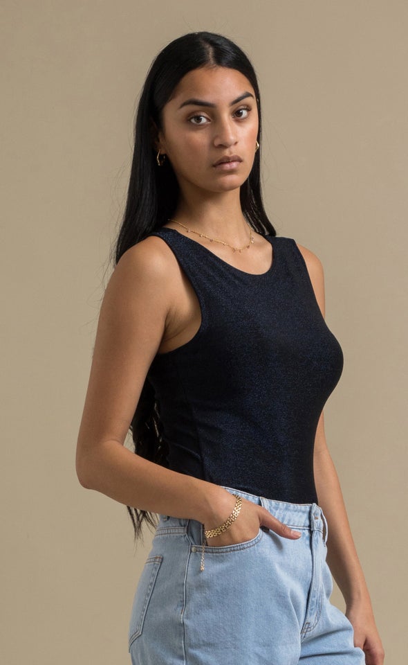 Metallic Jersey Top Navy
