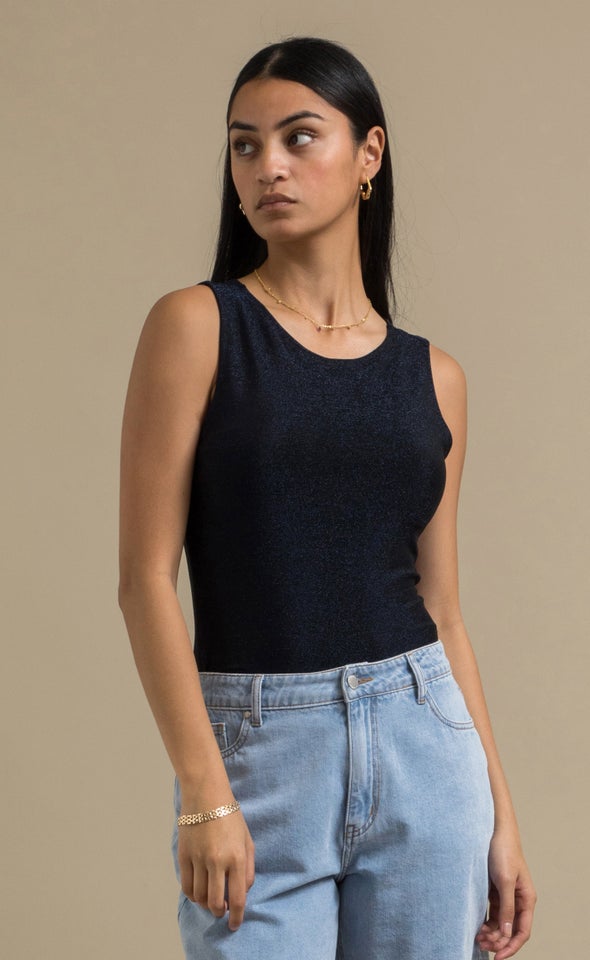 Metallic Jersey Top Navy