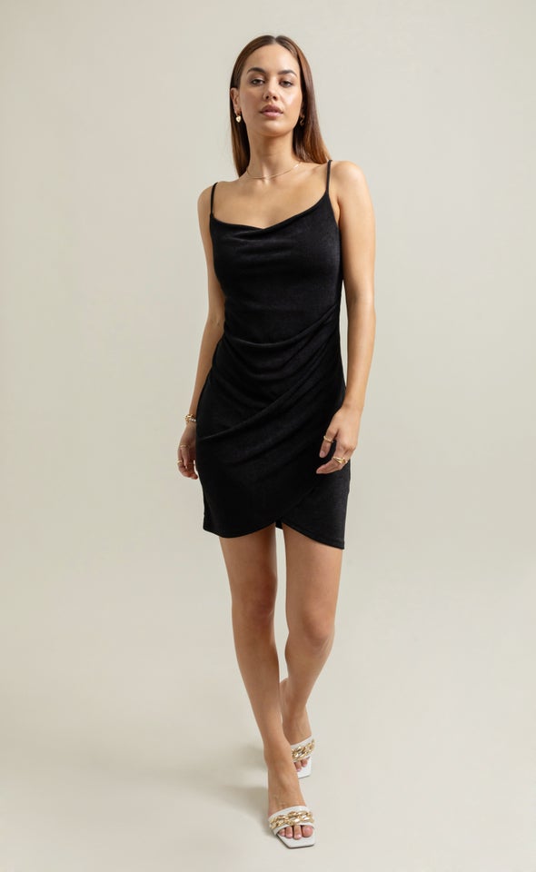 Metallic Jersey Tulip Dress Black