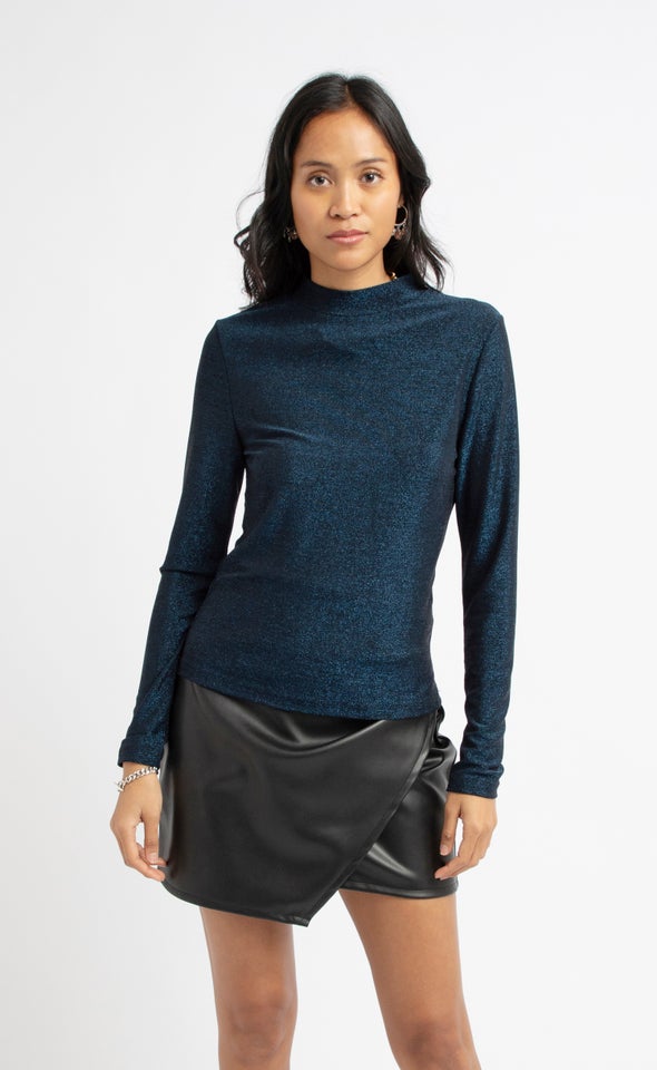 Metallic LS Knit Top Navy