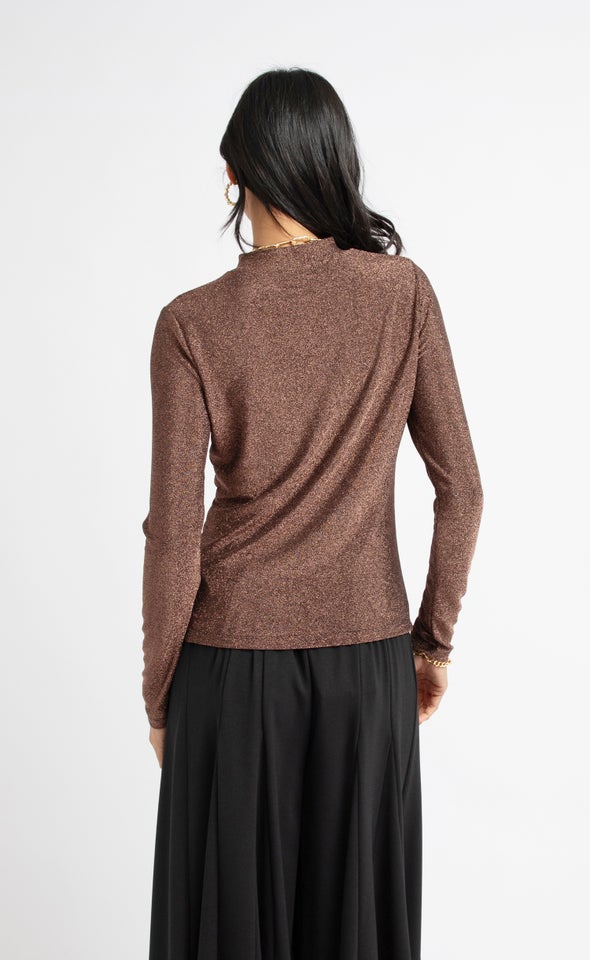 Metallic LS Knit Top Rose Gold
