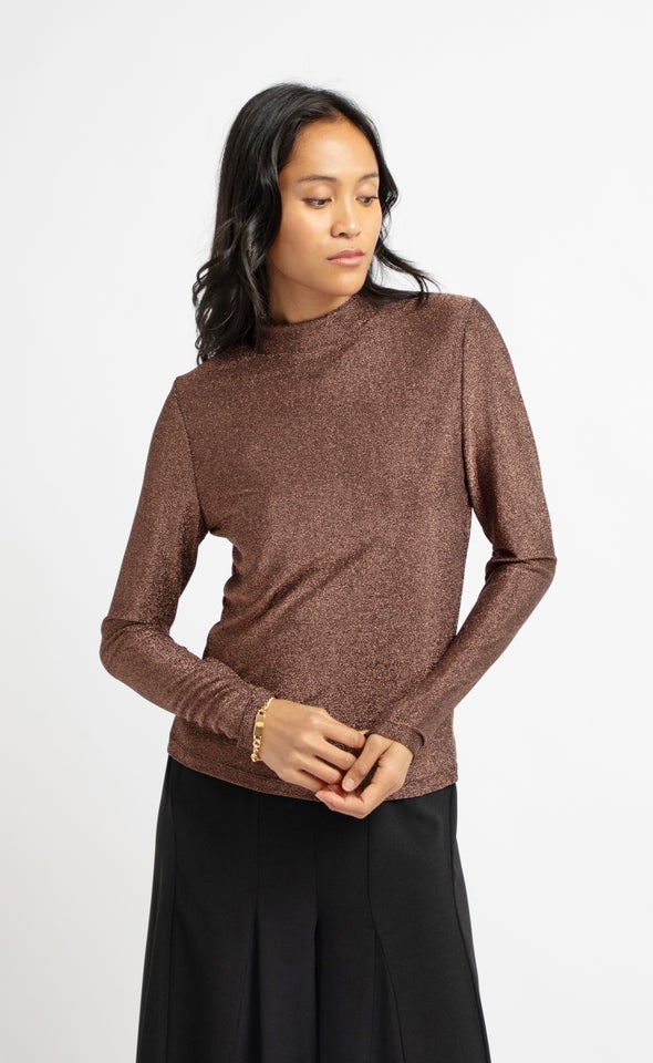 Metallic LS Knit Top Rose Gold