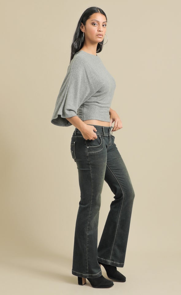Metallic Rib Batwing Top Charcoal