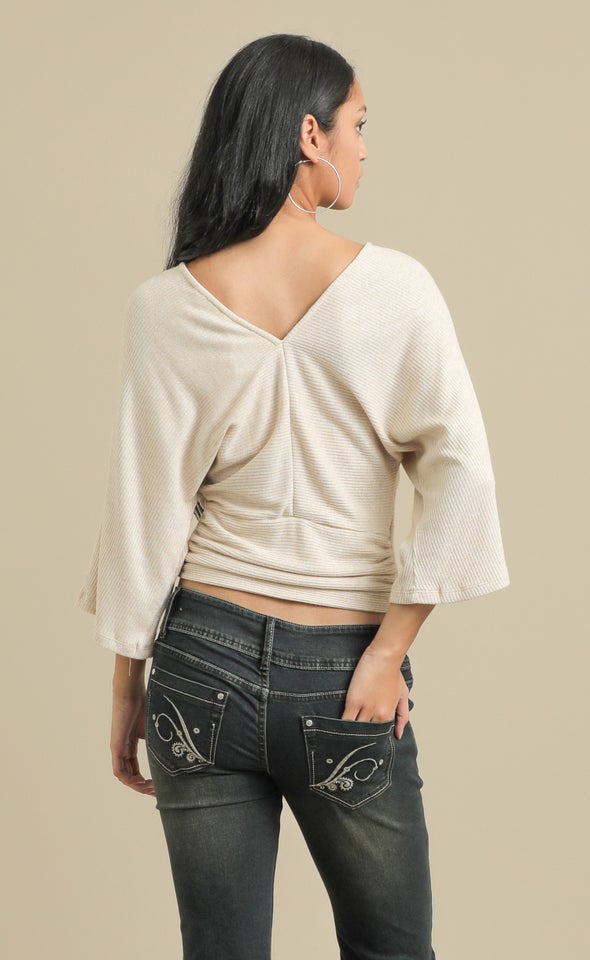 Metallic Rib Batwing Top Natural