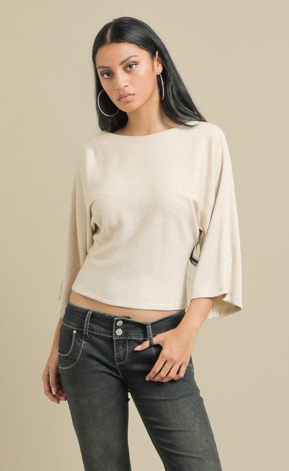 Metallic Rib Batwing Top Natural