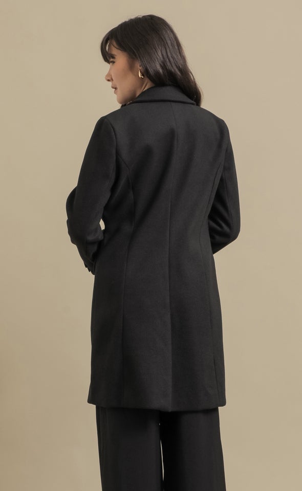 Mid Length Buttoned Coat Black