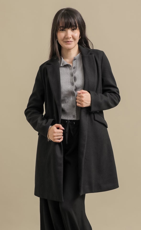 Mid Length Buttoned Coat Black