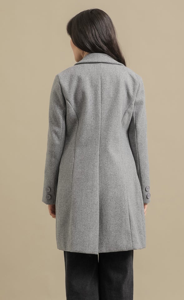 Mid Length Buttoned Coat Grey Marle