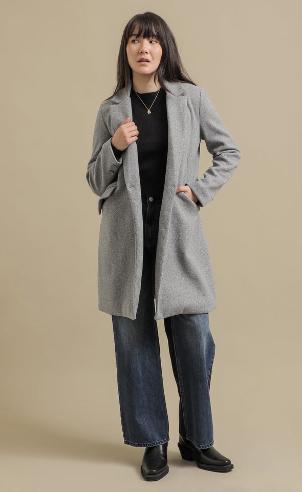 Mid Length Buttoned Coat Grey Marle