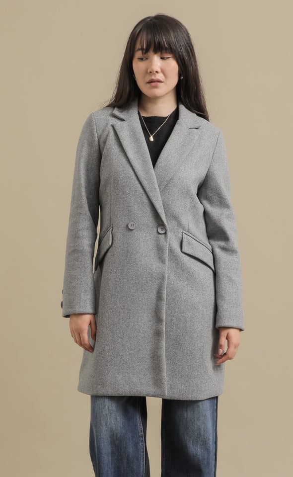 Mid Length Buttoned Coat Grey Marle