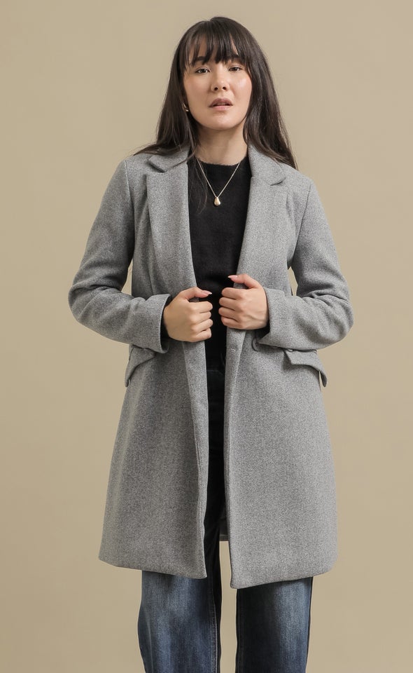 Mid Length Buttoned Coat Grey Marle