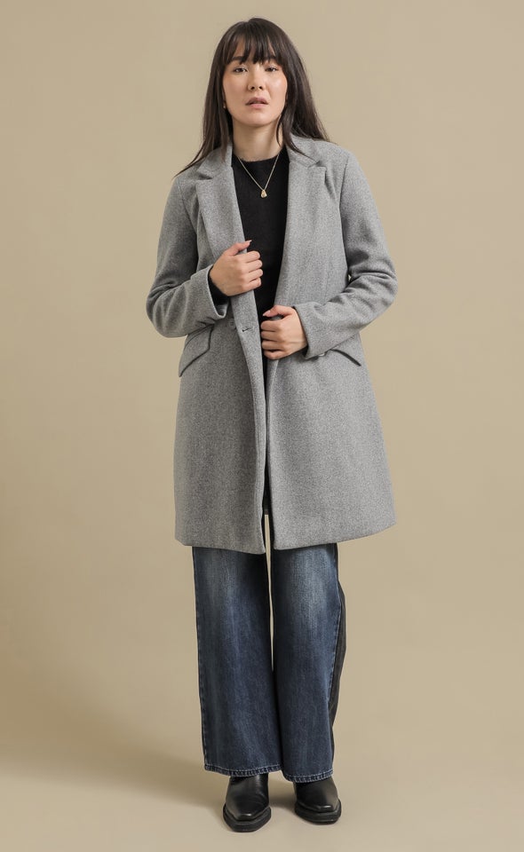 Mid Length Buttoned Coat Grey Marle