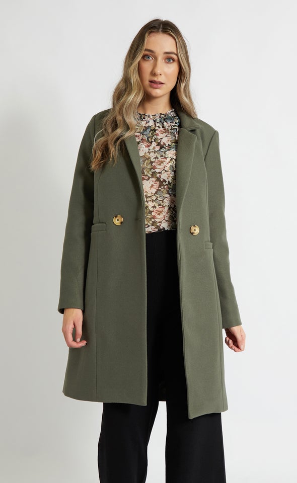 Mid Length Tailored Coat Olive