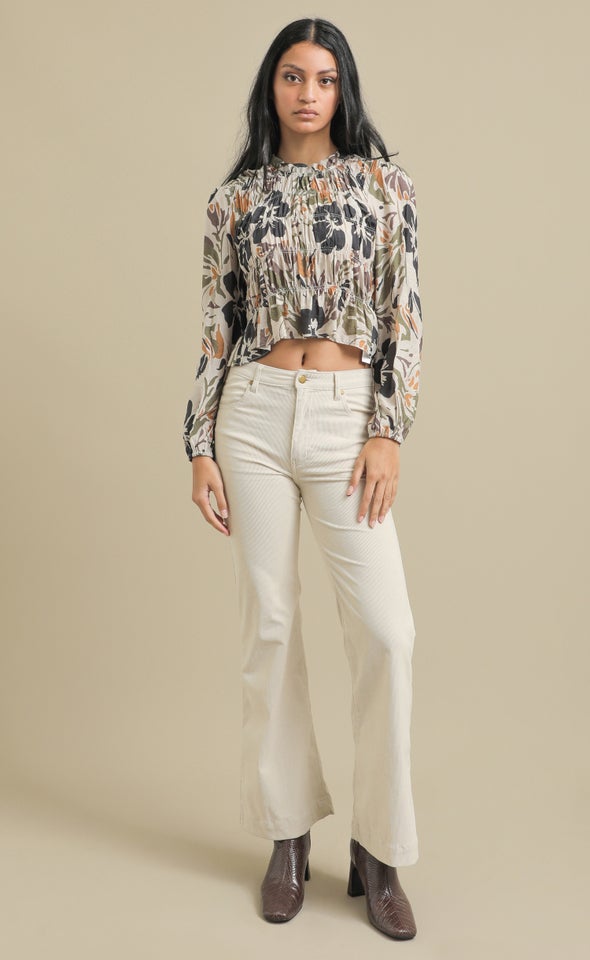 Mid Rise Corduroy Flares Bone