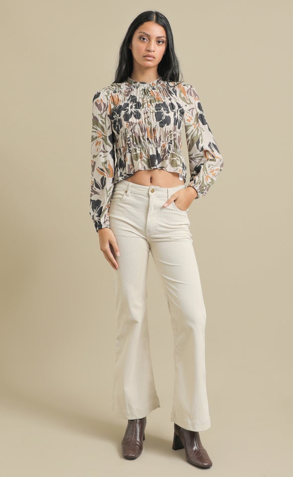 Mid Rise Corduroy Flares Bone